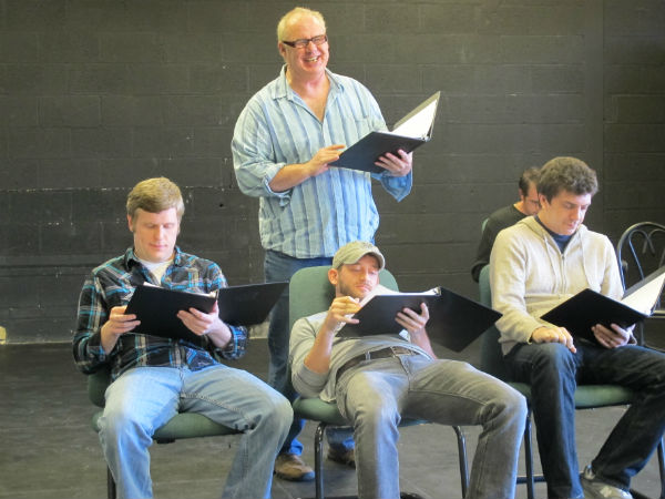 Klaus with his students again. I believe this is the scene where many of them (especially Percy, played by Blair, in the center) have shown up with hangovers. Either that, or it's a scene in the ale-house where the students spend much of their time.