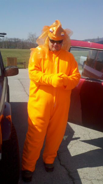 Chad Snyder suits up for the filming.