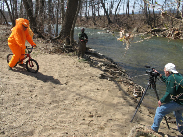 While filming a scene on a sandy bank of the Roanoke River, we encountered fisherman Jamer Preston, who agreed to take part.