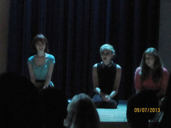 Marcie (Marcellus), Bernice and Hortense (Horatio) at the slumber party in the opening scene.