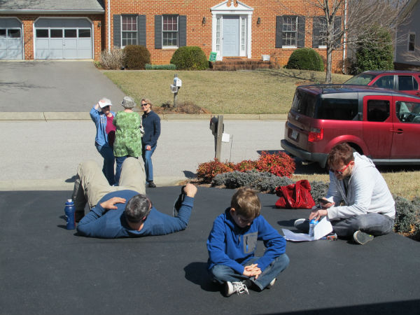 Here's what actors -- and actresses -- and stage moms -- do when they're waiting for their call. Notice the gender divide. That's Chad Snyder, Noah Jones and Blair Peyton in the front; in the back, Trina Yancey, Nancy Lawrence and Melia Jones.