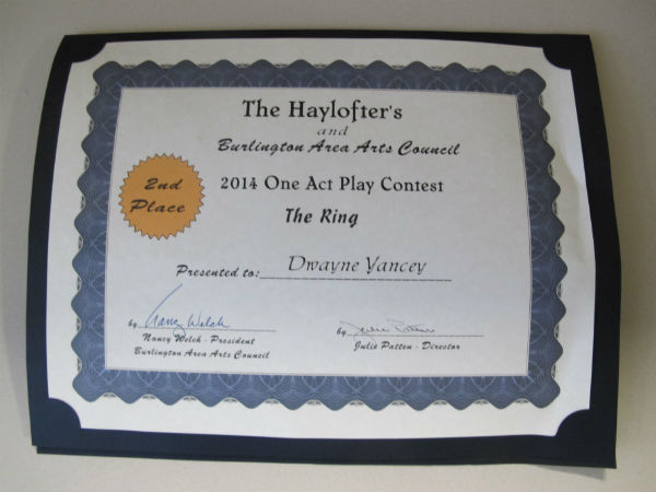 My second place certificate.