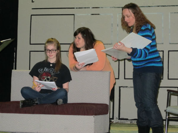 Spoiler alert: Zelda (Gwyneth Strope) hacks into a website to change pageant rules so that only her mom (Heather Sexton, at right) qualifies. Debbie, the pageant consultant (Kelly Anglim) looks on.