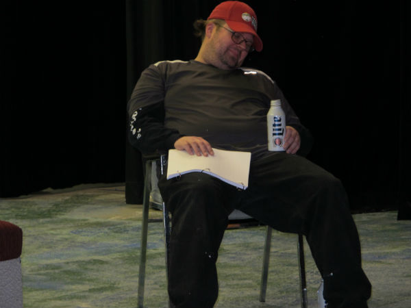 Zeke -- played by Tim Kennard -- spends much of the show like this.